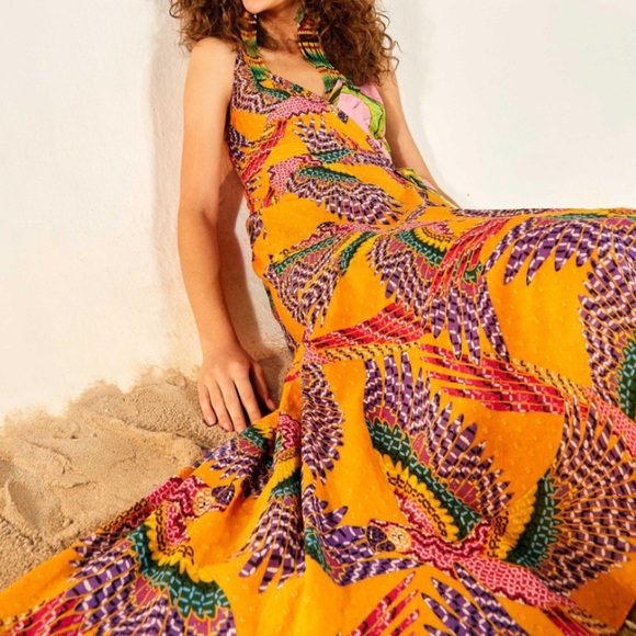 FARM Rio | Dresses | Farm Rio Mixed Prints Beaded Macaw Midi Dress Nwt ...